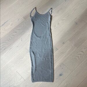 Rachel Gilbert Gray Ribbed Maxi Slip Dress